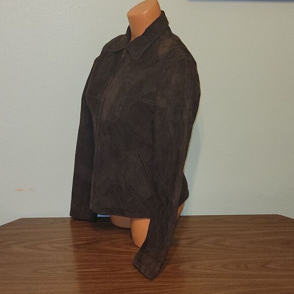 American Flirt Brown Leather Patchwork Coat sz Medium 90s or Y2K - Picture 2 of 6